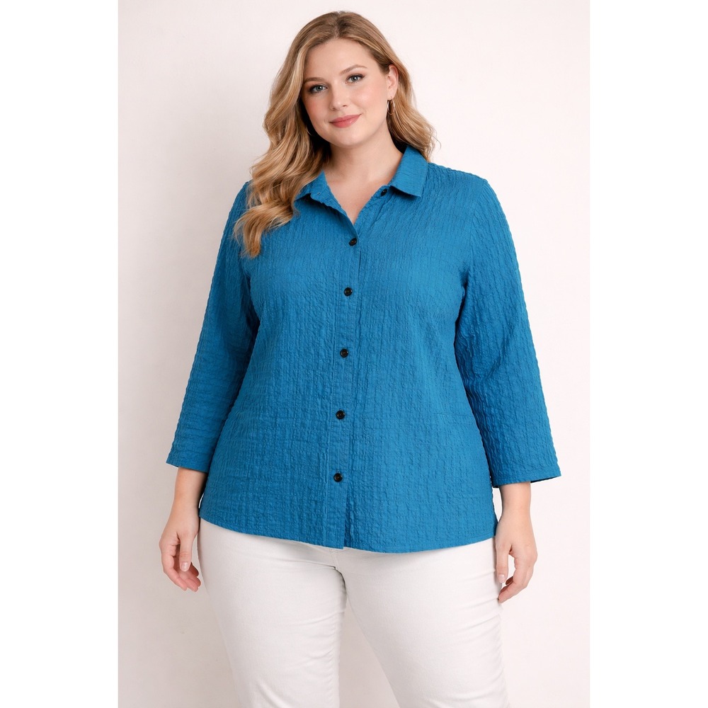 Ali‎ Miles Textured Button Down Blouse Preppy Career Office Quiet Luxury Minimal